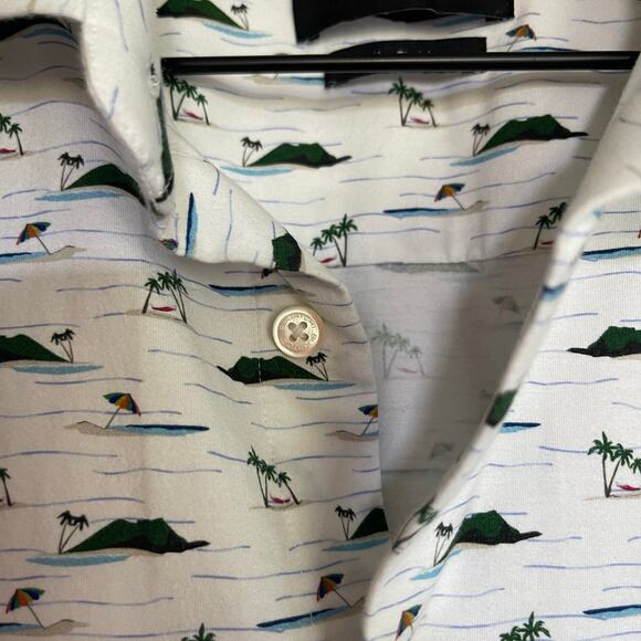 BUGATCHI Milo Island Print OoohCotton Short Sleeve Shirt Size‎ Medium Polo Golf - Picture 10 of 16